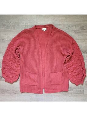 &Merci Women's Boutique Balloon Sleeve Bauble Maroon Open Sweater Cardigan Small